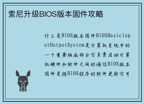 索尼升级BIOS版本固件攻略